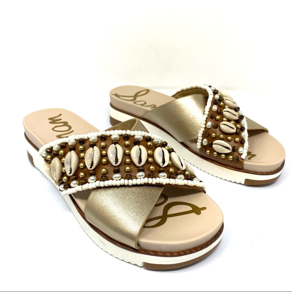 Sam Edelman Audrea Seashell  Beaded Slides Sandals 6M NWOT